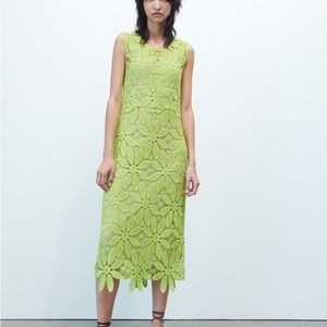 Zara Macrame Crochet Knit Midi Dress. Womens size small